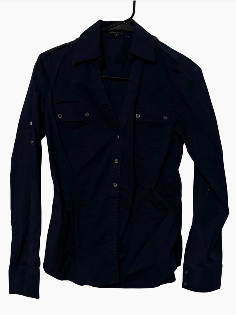 Express Essential Stretch Women’s Small Navy Button Front Utility Shirt